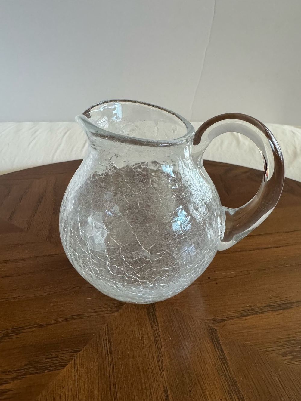 Mini Clear Crackle Glass Pitcher with Handle